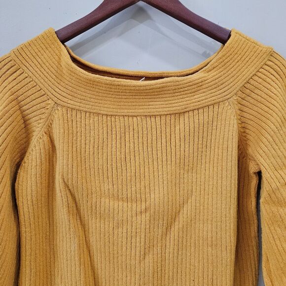 Anthropologie Moth Women's Dancer Off the Shoulder Sweater Small Mustard Yellow - Picture 2 of 9